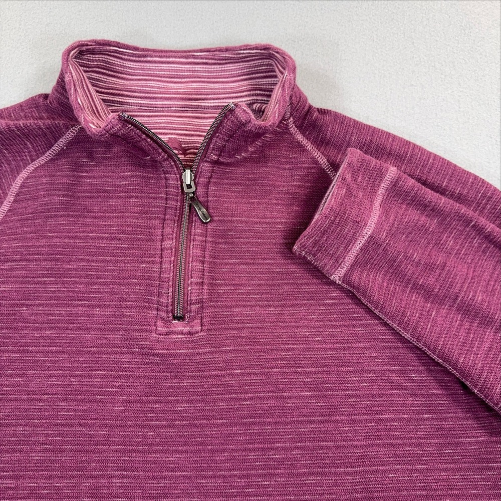 Tommy Bahama Reversible Quarter Zip Pullover Burgundy Purple Striped Mens XL